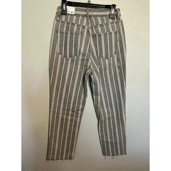 PacSun Gray Striped Fly Button High Waisted Straight Leg Cropped Jeans Size 27 - Picture 5 of 5